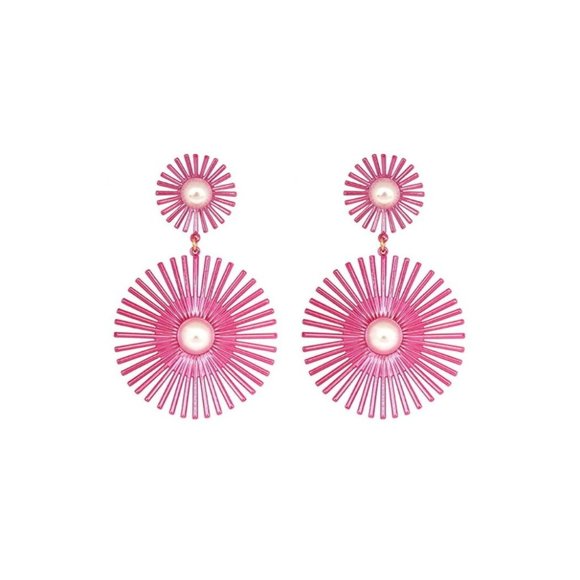 Tell Your Tale Starburst Pearl Circle Earrings Fuchsia Pink NWT - Picture 1 of 1